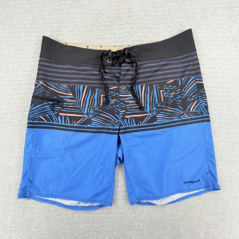 Patagonia Wavefarer Board Shorts Mens 36 Blue Tropical Surf Swim Beach Outdoor